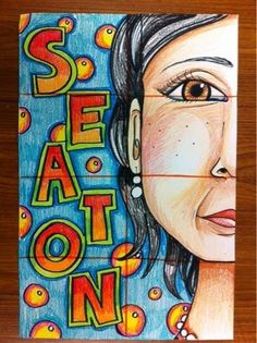 a drawing of a woman's face with the words seaton on it