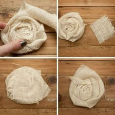 four pictures showing how to make a burlock flower