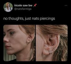 a woman with ear piercings on her left side and right side of the ear