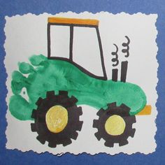 a child's drawing of a green tractor