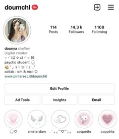 an image of a woman's profile on her instagram page, with the caption that reads doumach