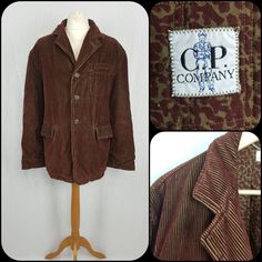 "CP Company Sportswear coat/jacket in brown 100% cotton corduroy  Unsure of decade but looks 90s in style  Size label says 52, this is EU/UK 42\" Chest. Measurements when laid flat Underarm to underarm approx 25½\" Length from shoulder to hem approx 31½\" Sleeve from shoulder to cuff approx 25\" Underarm to cuff approx 18\". Across top of shoulders seam to seam approx 21\"" Brown Cotton Blazer With Patch Pockets, Brown Corduroy Long Sleeve Blazer, Brown Corduroy Blazer With Long Sleeves, Winter Brown Corduroy Blazer, Casual Brown Corduroy Sport Coat, Brown Long-sleeved Cotton Sport Coat, Brown Cotton Long Sleeve Sport Coat, Brown Cotton Sport Coat, Brown Corduroy Sport Coat For Fall