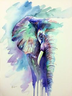 an elephant painted in watercolor on paper