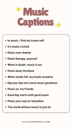 a poster with the words music captions on it