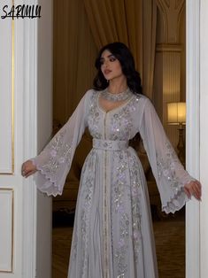 Moroccan A-line Wedding Dresses Party Kaftan Shiny Sequins Dress Luxury Appliques V-neck Plus Size Plus Size Gown, Moroccan Kaftan Dress, Arabian Dress, Dress Luxury, Pakistani Fancy Dresses, Sequins Dress, Indian Dresses Traditional, Moroccan Dress, Muslim Fashion Dress