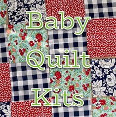 the baby quilt kits are laid out on top of each other and have red flowers