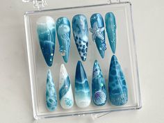 Nails Ocean, Jellyfish Pattern, Nail Glam, Starfish Design, Jellyfish Design, Water Nails