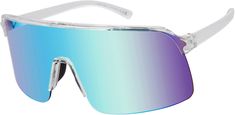 Fit & Design: Best for: active sports Injected plastic frames 100% UVA, UVB protection Polycarbonate/non-polarized lenses Lens: 141mm Nose: 20mm Temple: 141mm Functional Polycarbonate Shield Sunglasses For Sports, Baseball Sunglasses, Sunglasses Mens, Beach Sunglasses, Blue Sunglasses, Beach Volleyball, Polarized Lenses, Crystal Clear, Temple