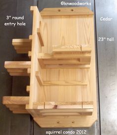 a wooden shelf with several different parts labeled