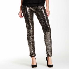 Gunmetal Color. Elastic Waist. All Over Sequin, Lined. Flat Lay Measure Waist Is 14”, 9.25” Rise, 31” Inseam. Brand New, Never Worn. Measure Waist, Sequin Leggings, Gold Black, Colorful Leggings, Flat Lay, Pant Jumpsuit, Elastic Waist, Sequin, Pants For Women