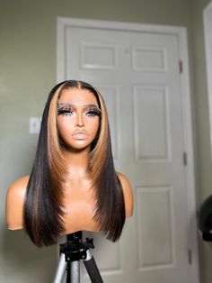 *This is a GLUELESS PREMADE UNIT* All PRE ORDERED wigs take 10-15 business days to be completed. The standard shipping time is 2-3 days. All wigs come fully customized and ready to wear with combs and adjustable straps. All premade wigs come in standard sizes that fit 20in-23.5in head sizes. Wig Specs Style: face framing layers Length: 16” Hair type: Virgin straight Color: brown and blonde streaks Density: 250% Lace: Transparent hd lace closure Brown And Blonde Streaks, Style Face Framing Layers, Sew In Wig, Brown And Blonde, Blonde Streaks, Framing Layers, Face Framing Layers, Bald Heads, Middle Parts