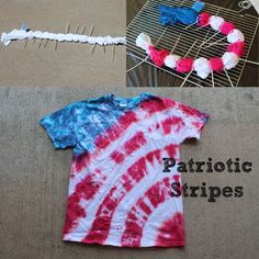 a red, white and blue tie - dyed t - shirt laying on the ground