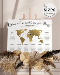 Travel themed Seating Chart for Destination Wedding Decor: Where in the World are you sitting - Golden Map #072g - TheLovebirdsDesign Destination Wedding Seating Chart, Themed Seating Chart, Vintage Travel Wedding, Travel Elements, Destination Wedding Decor, The World Map, Travel Theme, Seating Chart Wedding, Wedding Seating