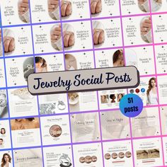 a collage of images with the words jewelry social posts on them and pictures of women's hands