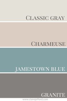 the color scheme for classic gray, chameuse, jamestown blue and granite