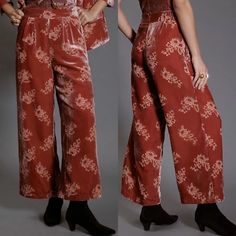 Nwt Anthropologie Hutch Floral Velvet Wide Leg Burnout Pants Pink Brand New With Tags. Size Xs. Striped Wide Leg Trousers, Slim Trousers, White Halter Maxi Dress, Pink Brand, Maxi Gowns, Pleated Mini Skirt, Pull On Pants, Hutch, Vintage Skirt