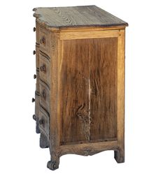 an old wooden cabinet with drawers and knobs on the doors is isolated against a white background