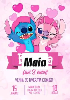 the poster for an animated movie with two cartoon characters in pink and blue, surrounded by hearts