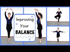 a woman doing yoga poses with the words improve your balance