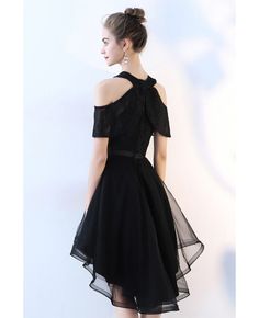 Shop Black Tulle High Low Homecoming Dress Cold Shoulder online. All instock with free shipping. Pro since 2009. Princess Evening Dress, Beautiful Cocktail Dresses, Black Prom Dress, Evening Dress Fashion, Black Tulle, Lace Evening Dresses, Hoco Dresses, Black Cocktail Dress, Party Gowns