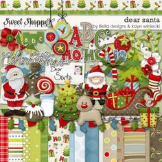 christmas digital scrap kit with santa and his sleigh, candy canes, gifts