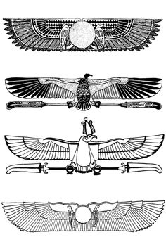 four different types of wings in black and white, each with an eagle on one wing