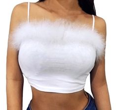 Fluffy - sexy fur crop top Fur Crop Top, Crop Top For Women, Mode Chanel, Cotton Camisole, Solid Tank Tops, Strap Crop Top, Womens Cami, Summer Crop Tops, Crop Top Shirts