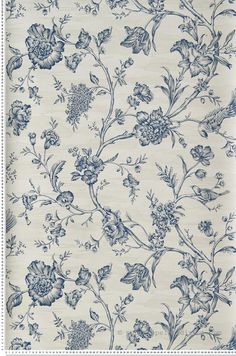 a blue and white wallpaper with flowers on the back ground, in an ornate pattern