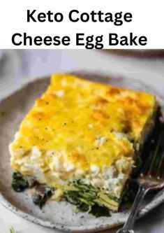 keto cottage cheese egg bake on a plate with a fork