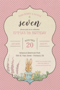 a pink and white birthday card with an image of a rabbit on it's back