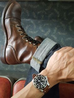 Watch: Rolexsubmeriner Denim: JapanBlue 0306 Boots: Redwing #8111 Redwing Iron Ranger 8111, Redwing 8111, Redwing Boots Outfit, Redwing Boots Mens, Lumberjack Boots, Redwing Boots, Mens Wardrobe Essentials