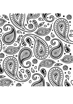 a black and white paisley pattern with lots of different designs on the bottom half of it