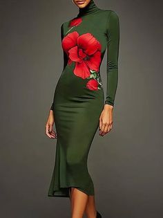 Green Dresses Casual, Tropical Gala, Turtleneck Bodycon Dress, Bodycon Dress Maxi, Formal Dress For Women, Floral Turtleneck, White Women Dresses, Dress Name, Wide Leg Romper