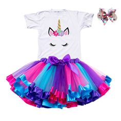 Unicorn Top, Clothes For Children, Girls Birthday Party Dress, Skirt Tulle, Birthday Tutu Outfit, Unicorn Costume, Girl Rainbow, Tutu Outfits