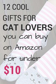 two pairs of socks with the words 12 cool gifts for cat lovers you can buy on amazon