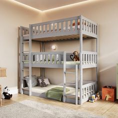 there is a bunk bed with two sets of ladders on the top and bottom