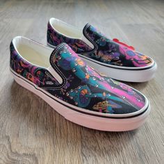 Vans Slip On Trippy Drip Off The Wall Skull Mushrooms Shoes Unisex Size: Men's Size 9 / Women's Size 10.5 Color: Black, Purple, And Orange New Without Box Skull Mushrooms, Purple And Orange, Vans Slip On, Vans Black, Womens Vans, Off The Wall, Vans Shoes, Womens Shoes Sneakers, The Wall