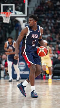 NBA basketball wallpaper background of Minnesota Timberwolves star Anthony Edwards playing for Team USA in the summer Olympics Olympics Wallpaper, Basketball Background Aesthetic, Wallpaper Background Aesthetic, Aesthetic Sports, Team Usa Basketball, Usa Summer, Olympic Basketball, Team Usa Olympics