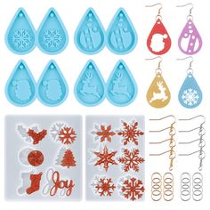 snowflakes and christmas decorations are shown in various shapes