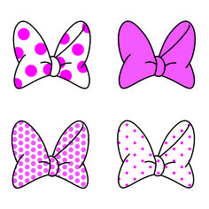 four bows with polka dots on them are shown in pink and purple colors, one has a bow at the top