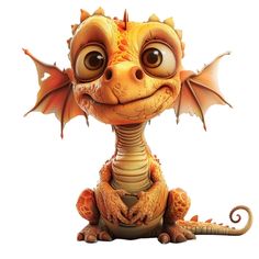 a cartoon dragon with big eyes sitting down