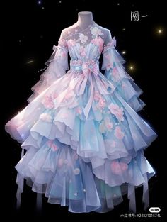 Pink And Blue Ball Gown, Blue Fantasy Dress, Dark Beauty Fashion, Pink And Blue Dress