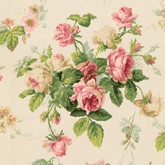 an old fashioned wallpaper with pink and white flowers