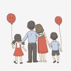 a family holding hands with balloons in the air