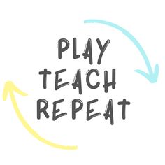 the words play teach repeat with an arrow pointing up to it's left side