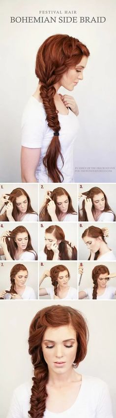 Festival Hair Tutorial, Braids Tutorial Easy, New Braided Hairstyles, Diy Wedding Hair, Prom Hair Updo, Bridesmaid Hair Long, Side Hairstyles, Fishtail Braid, Hair Tutorials Easy