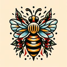 a drawing of a bee with leaves and dots on it's back side is shown