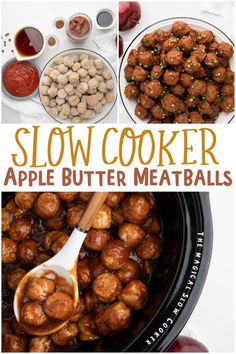 slow cooker apple butter meatballs with text overlay