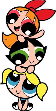 the powerpuff girls cartoon characters with their faces painted to look like they are hugging