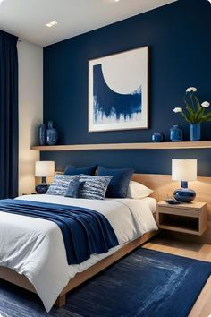 #bedroom ideas for small rooms
#bedroom ideas for couples
#bedroom ideas master
#bedroom ideas for teen girls
#bedroom ideas aesthetic
#bedroom ideas for small room
#bedroom ideas decoration
#bedroom ideas decor
#bedroom ideas small spaces
#bedroom ideas on a budget
#bedroom ideas for teens Bedroom Blue Walls Aesthetic, Blue Minimalist Bedroom, Dark Blue Accent Wall Bedroom, Blue Feature Wall Bedroom, Home Bedroom Refresh, Blue And Beige Bedroom, Blue Themed Room, Bedroom Feature Wall Ideas, Royal Blue Bedroom